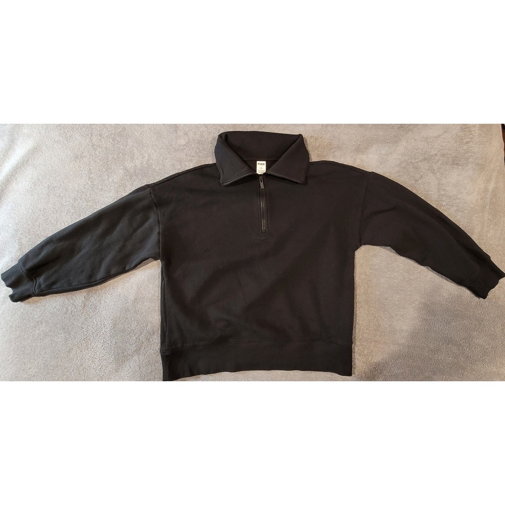 Victoria's Secret PINK Womens Quarter Zip Sweatshirt Black M Pullover Fleece